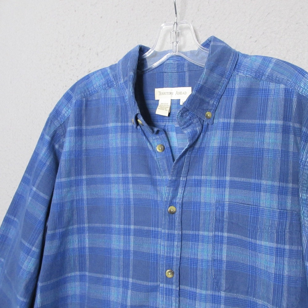 Territory Ahead Shirt Men Large Blue Plaid Corduroy Vintage‎ Preppy 90s Y2K